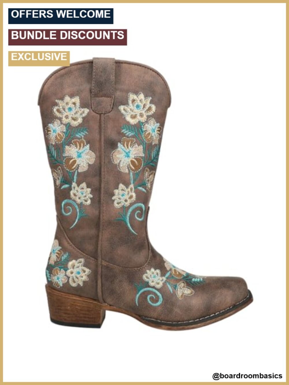 Faux Leather Floral Embroidered Western Boots